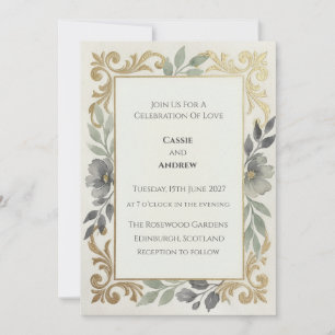 Sage Gold Botanical Wedding Invitation