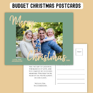 Sage Gold Christmas Photo Custom Postcard  