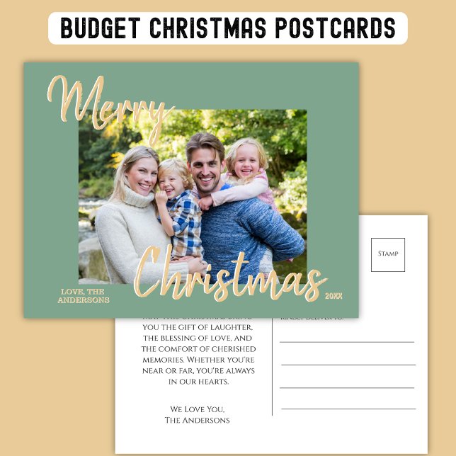 Sage Gold Christmas Photo Custom Postcard   (Creator Uploaded)