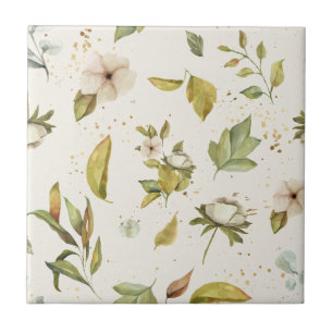 Sage, Gold, Cream Floral Seamless Clear Image Tile