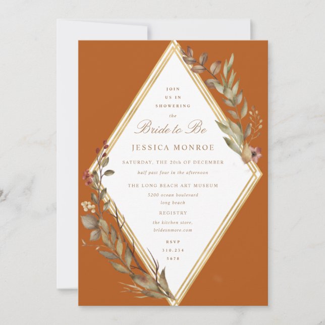 Sage Gold Diamond Fall Season Bridal Shower Invitation (Front)