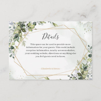 Sage gold eucalyptus geometric wedding detail card