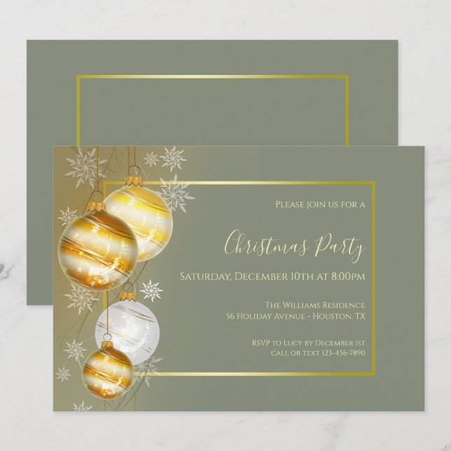 Sage & Gold Festive Christmas Party Invitation (Front/Back)