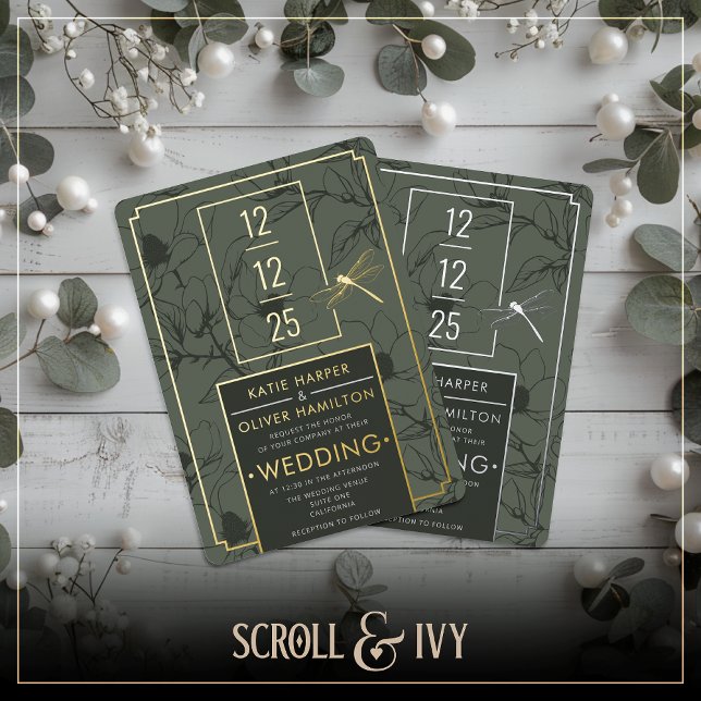 Sage & Gold Floral Foil Wedding Invitation (Creator Uploaded)