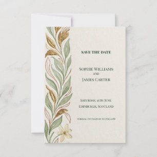 Sage Gold Floral Save The Date Card