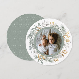 Sage Gold Floral Wreath Custom Photo Holiday Card