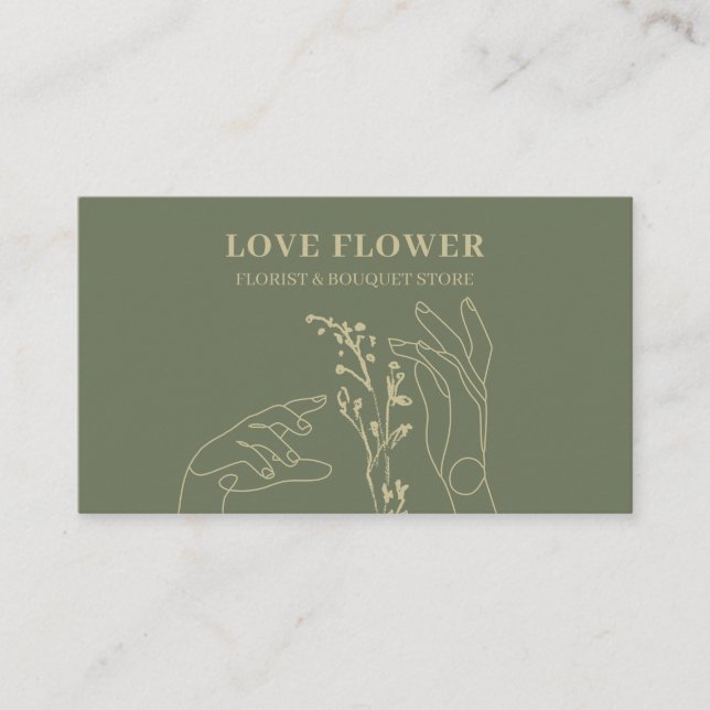 Sage Gold Hand Holding Flower Business Card (Front)