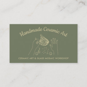Sage Gold Handmade Hobby Ceramic Fish Mosaic Business Card
