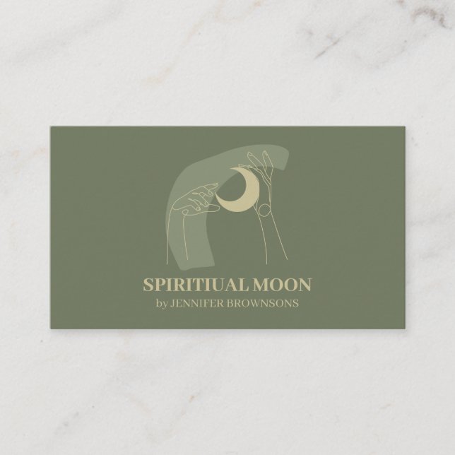 Sage Gold Hands Moon Energy Healing Reiki Business Card (Front)