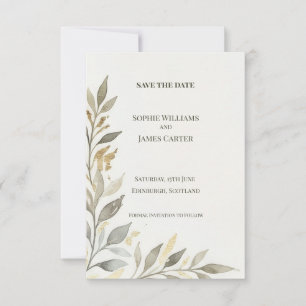 Sage Gold Leaf Save The Date Card