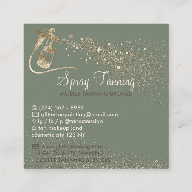 Sage gold Spray Tan Aftercare Instructions Tips Square Business Card (Front)