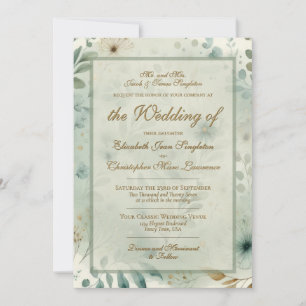 Sage Gold Watercolor Botanical Formal Wedding Invitation