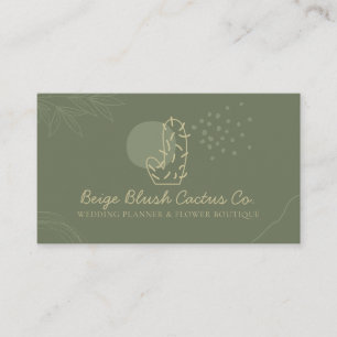 Sage Gold Wedding Calligraphy Flower Cacti Business Card