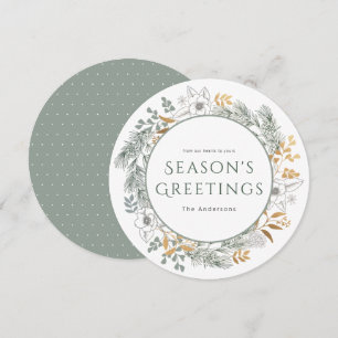 Sage Gold Wreath Season's Greetings Holiday Card