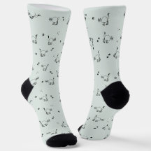 Sage Gray Green Cat Line Art Pattern Socks