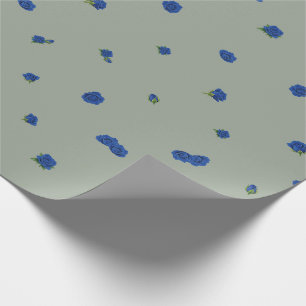Sage Gray Japanese Blue Rose Floral Pattern Wrapping Paper