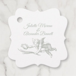 Sage Gray Toile de Jouy Cherub Wedding Favor Tags