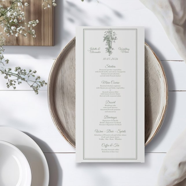Sage Gray Toile de Jouy Wedding Menu Card (Creator Uploaded)