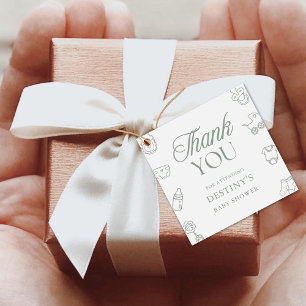 Sage Gree Elegant Hand Drawn Thank You Baby Shower Favour Tags