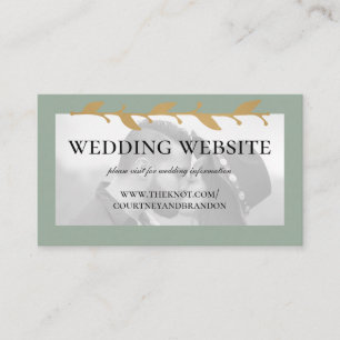 Sage Gree Modern Photo Gold Leaves Wedding Website Enclosure Card