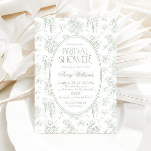 Sage Gree Toile Floral Vintage Bridal Shower Invitation