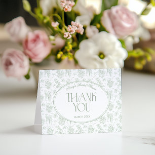 Sage Gree Toile Floral Vintage Bridal Shower Thank You Card