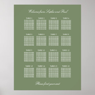 Sage Green 16 Table Wedding Seating Chart Poster