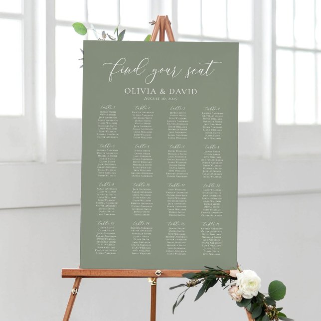 Sage Green 16 Tables Find Your Seat Seating Chart (Creator Uploaded)