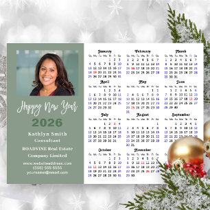 Sage Green 2025 Calendar Business Photo Simple Holiday Card