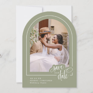 Sage Green 2 Photo Script Wedding Save the Date Invitation
