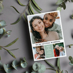 Sage Green 3 Photo Collage Modern Save the Date