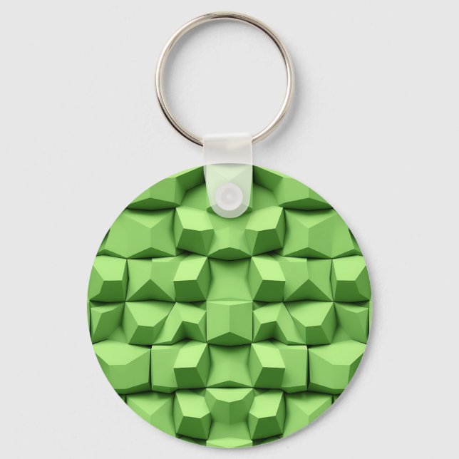 Sage Green 3D Geometric Cube Pattern Key Ring (Front)