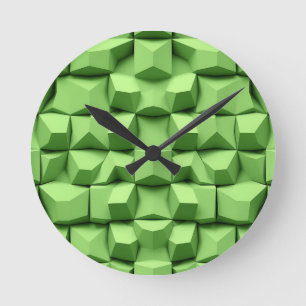Sage Green 3D Geometric Cube Pattern Round Clock
