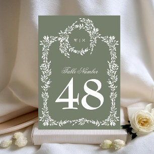 Sage Green 5 x 7 Monogram Wreath Table Numbers