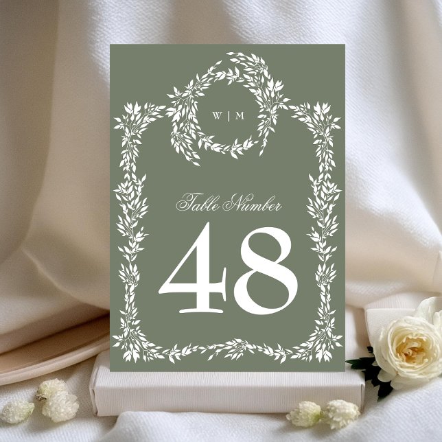 Sage Green 5 x 7 Monogram Wreath Table Numbers (Creator Uploaded)