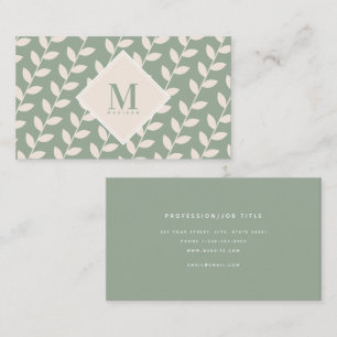 Sage Green 70s Retro Leaf Monogram Initial Business Card