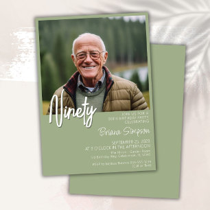 Sage Green 90th Birthday Photo Invitation