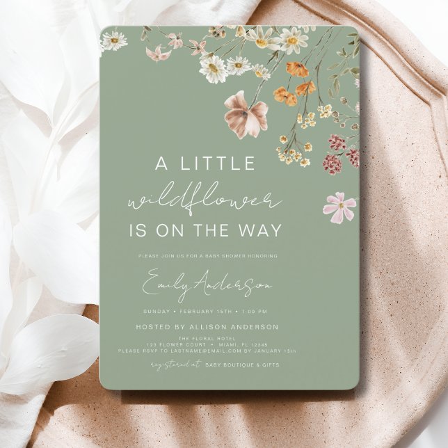 Sage Green A Little Wildflower Baby Shower Invitation (Creator Uploaded)