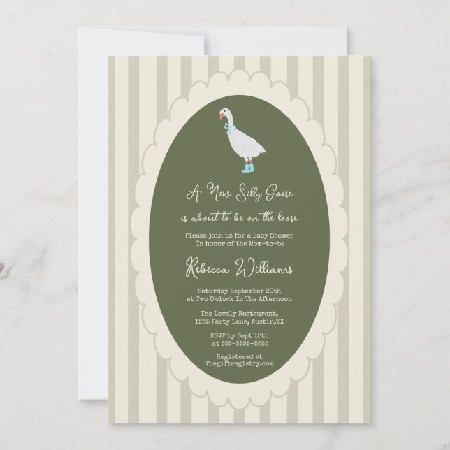 Sage Green a New Silly Goose Baby Shower  Invitation (Front)