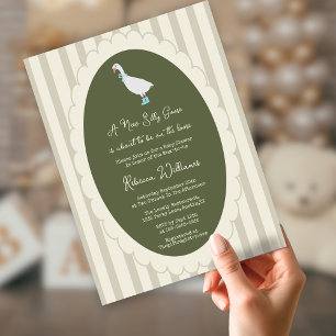 Sage Green a New Silly Goose Baby Shower Invitation