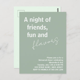Sage Green a night of fun friends Rehearsal Dinner Postcard