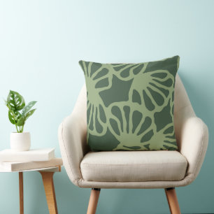 Sage Green Abstract Coral Floral Seamless Pattern Cushion