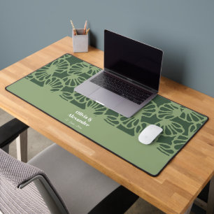Sage Green Abstract Coral Floral Seamless Pattern Desk Mat
