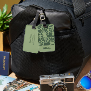 Sage Green Abstract Coral Floral Seamless Pattern Luggage Tag