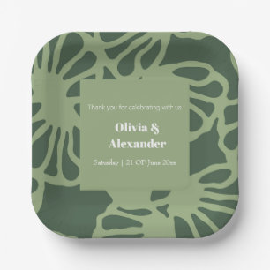 Sage Green Abstract Coral Floral Seamless Pattern Paper Plate
