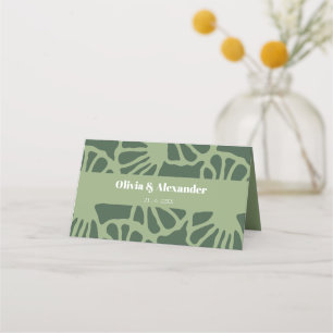 Sage Green Abstract Coral Floral Seamless Pattern Place Card
