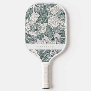 Sage Green Abstract Floral Pickleball Paddle
