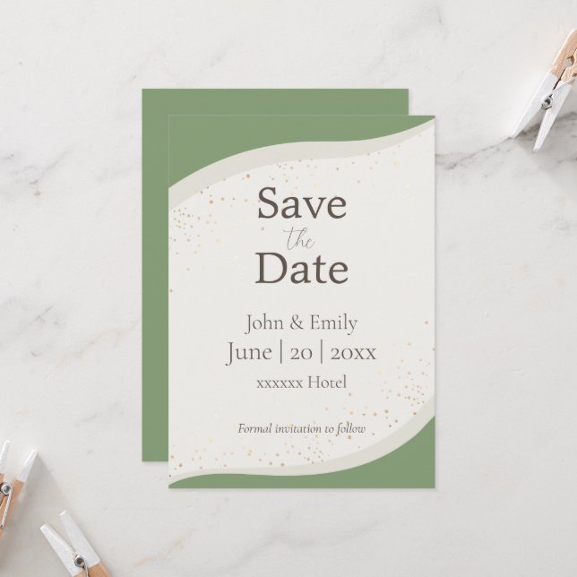 Sage Green Abstract Wedding Save the Date  Invitation (Front/Back In Situ)