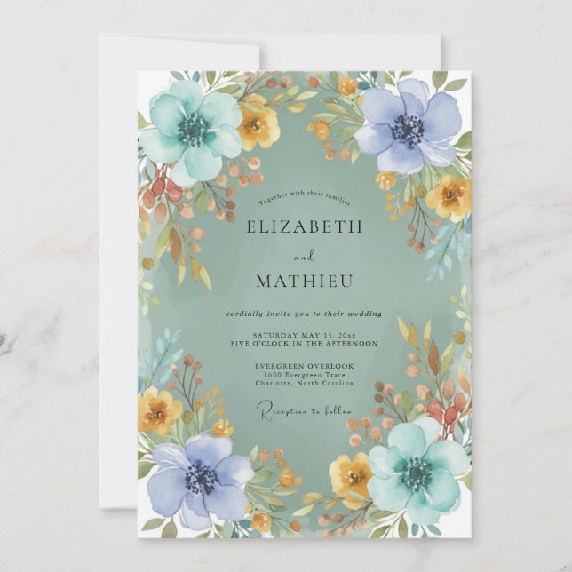 Sage Green Abundant Botanical Wedding Invitation (Front)