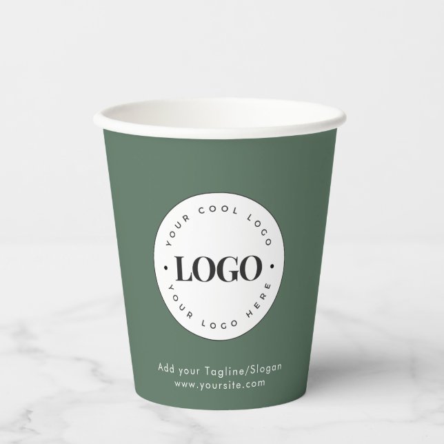 Sage Green Add Custom Business Company Logo Party Paper Cups (Front)